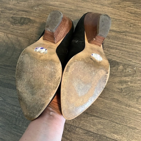 Frye Reina Black Suede Heeled Ankle Boots - Picture 5 of 12